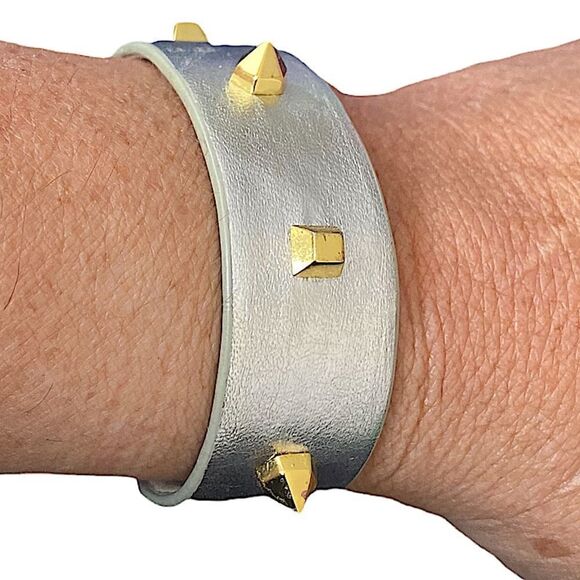 Silver leather cuff bracelet. Open will fit most sizes NWOT - Picture 2 of 3